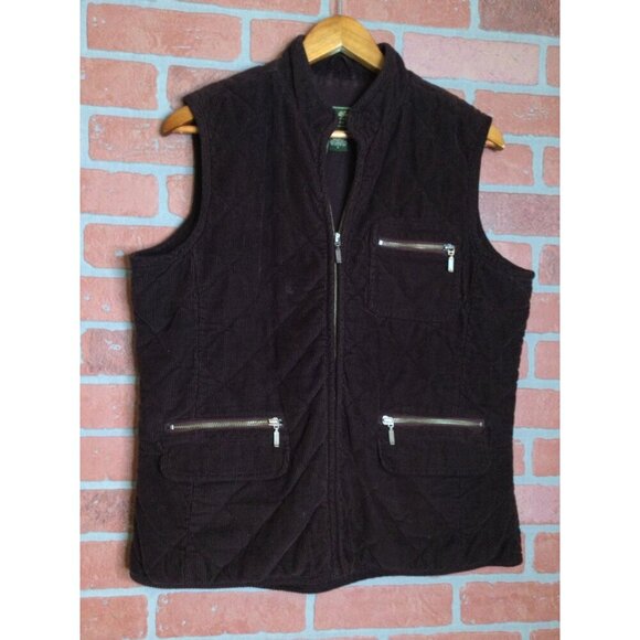 Eddie Bauer Womens Quilted Corduroy Vest With Zipper Pockets Insulated Brown Siz - Picture 2 of 7